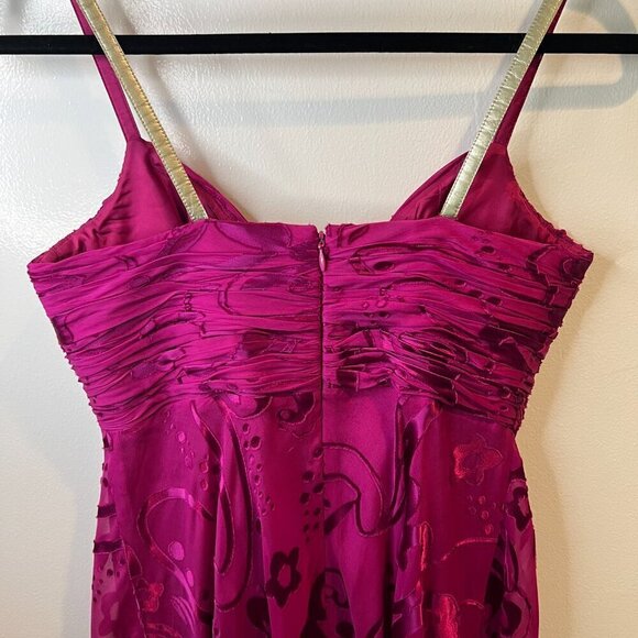Anne Klein Fuschia Floral Silk Midi Dress w gold straps, Size 2 - Picture 13 of 16